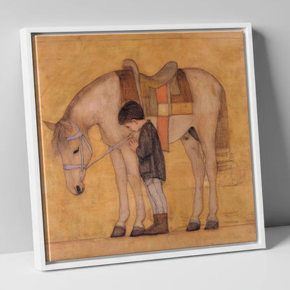 The Quiet Bond horse & rider canvas wall art in white frame