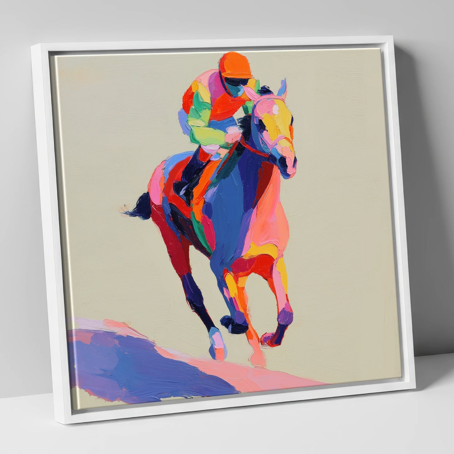 The Colour of Speed racing horse canvas wall art in white frame