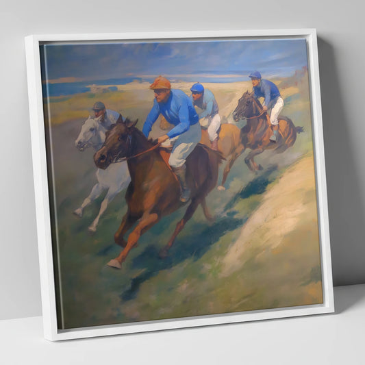 The Classic Chase racing horse canvas wall art in white frame
