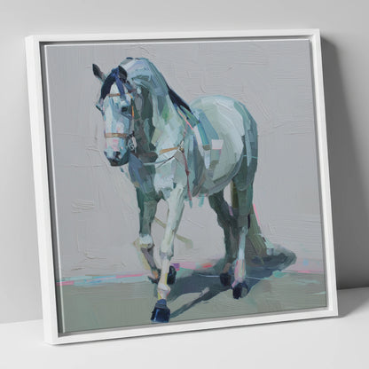 Quiet Strength in Grey horse breed canvas wall art in white frame