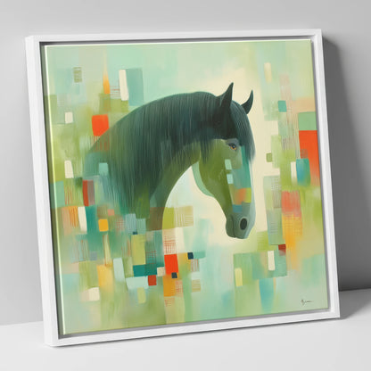 Abstract Equine Harmony horse breed canvas wall art in white frame