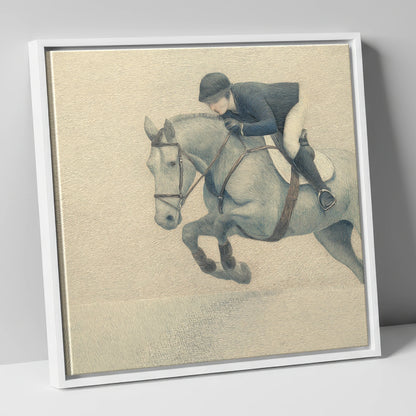 Suspended Flight show jumping horse canvas wall art in white frame