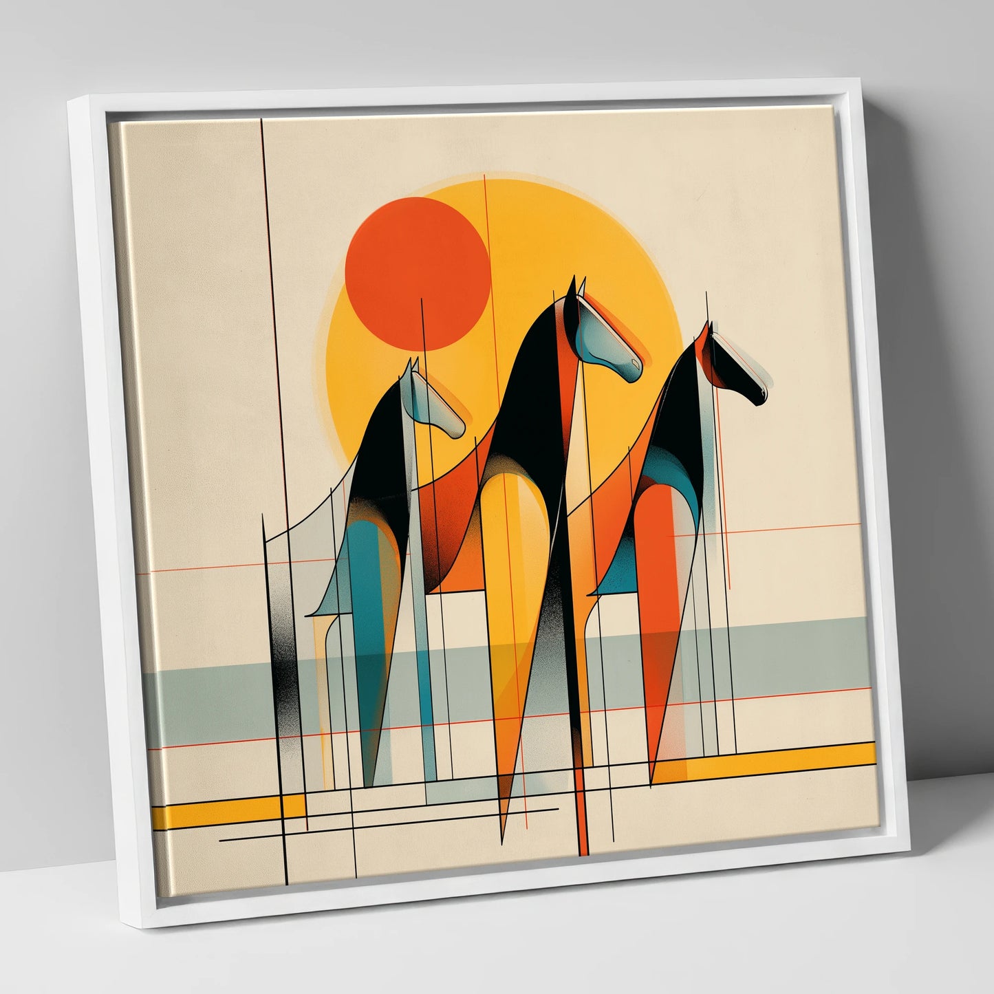 Rhythmic Horizon horse landscape canvas wall art in white frame