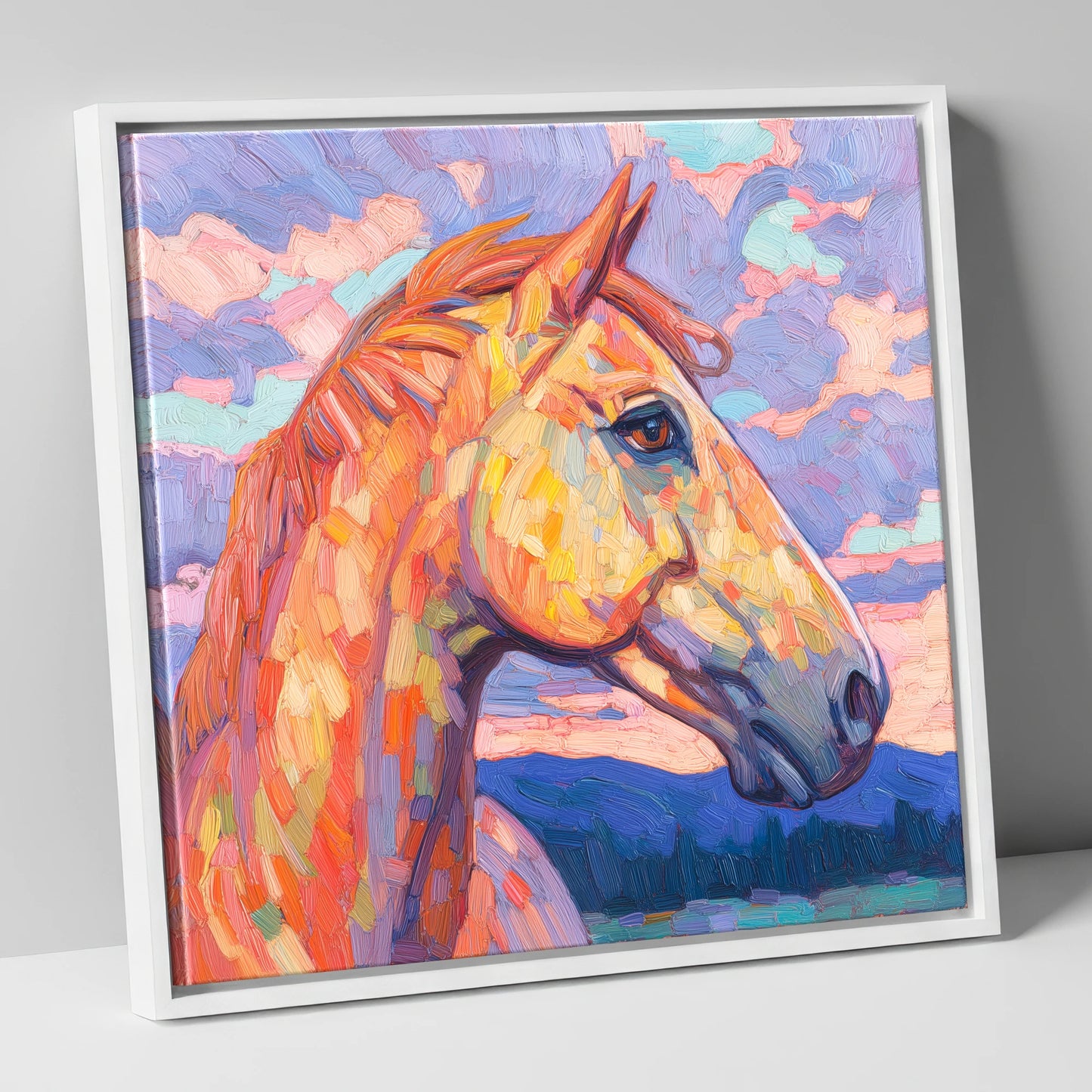 Prismatic Equine Portrait horse portrait canvas wall art in white frame