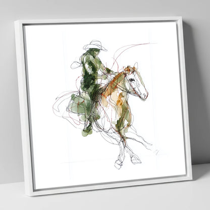 Expressive Western Rider western horse canvas wall art in white frame