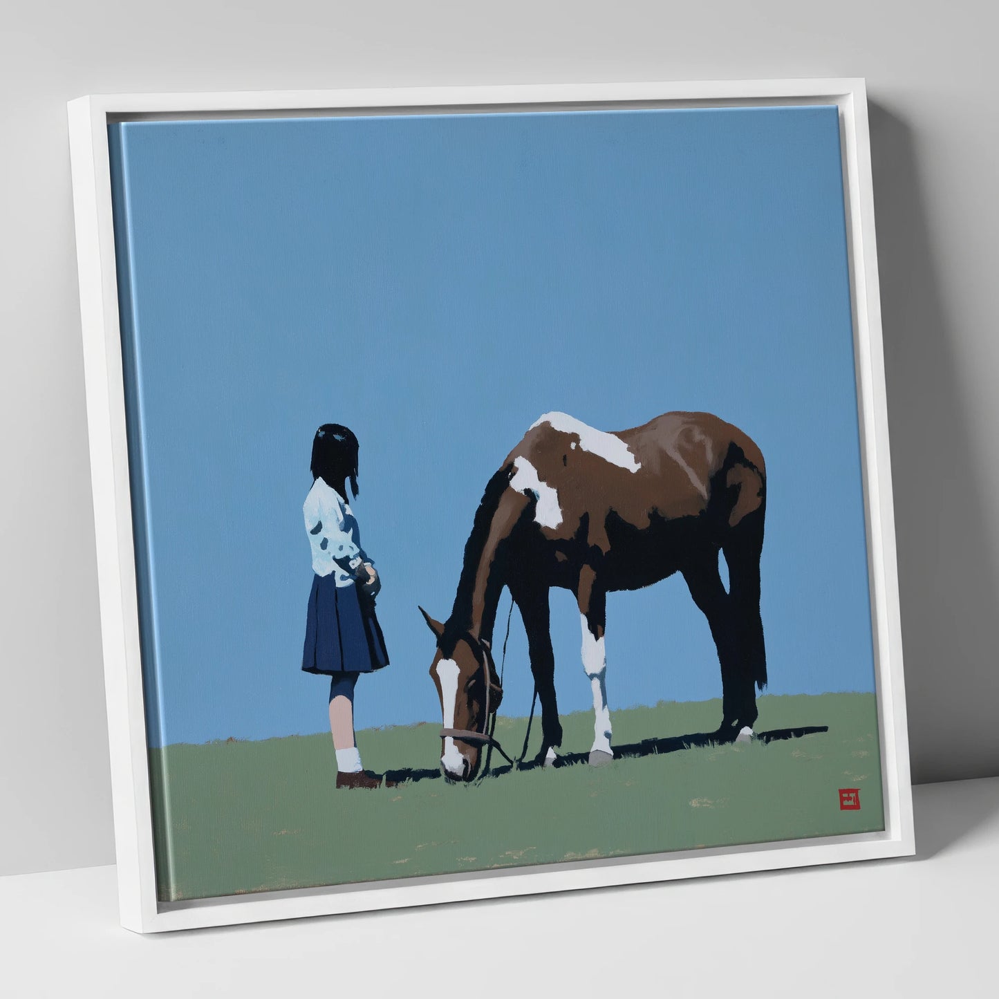 Silent Companionship horse & rider canvas wall art in white frame