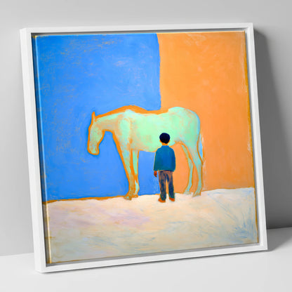 A Silent Understanding horse & rider canvas wall art in white frame