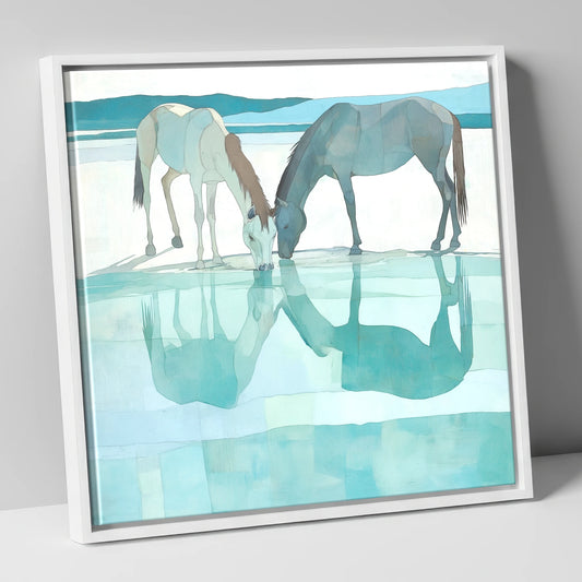 Mirrored Serenity wild horses canvas wall art in white frame