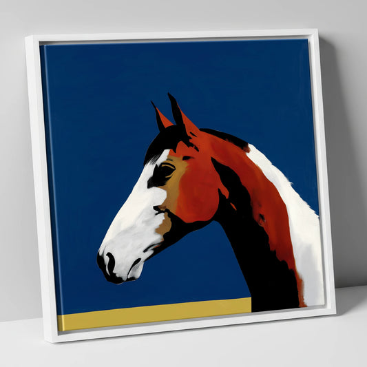 Vivid Profile in Azure horse portrait canvas wall art in white frame