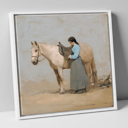 Gentle Preparations horse & rider canvas wall art in white frame