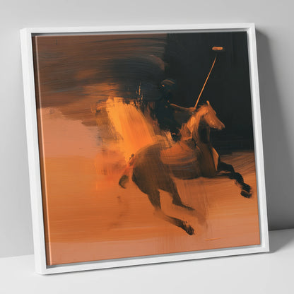 Amber Polo Strike polo horse canvas wall art in white frame