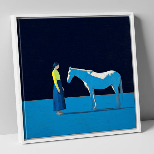 A Quiet Connection horse & rider canvas wall art in white frame