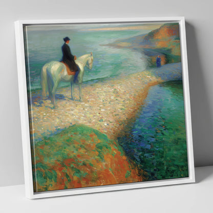 Luminous Coastal Hack beach horse canvas wall art in white frame