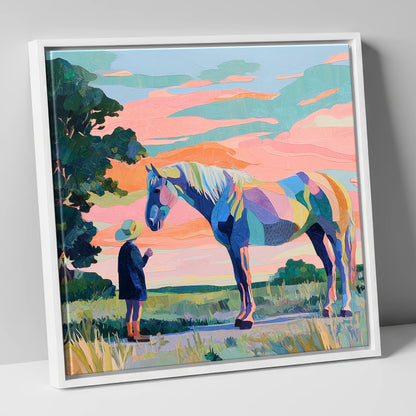 Vivid Connection horse & rider canvas wall art in white frame
