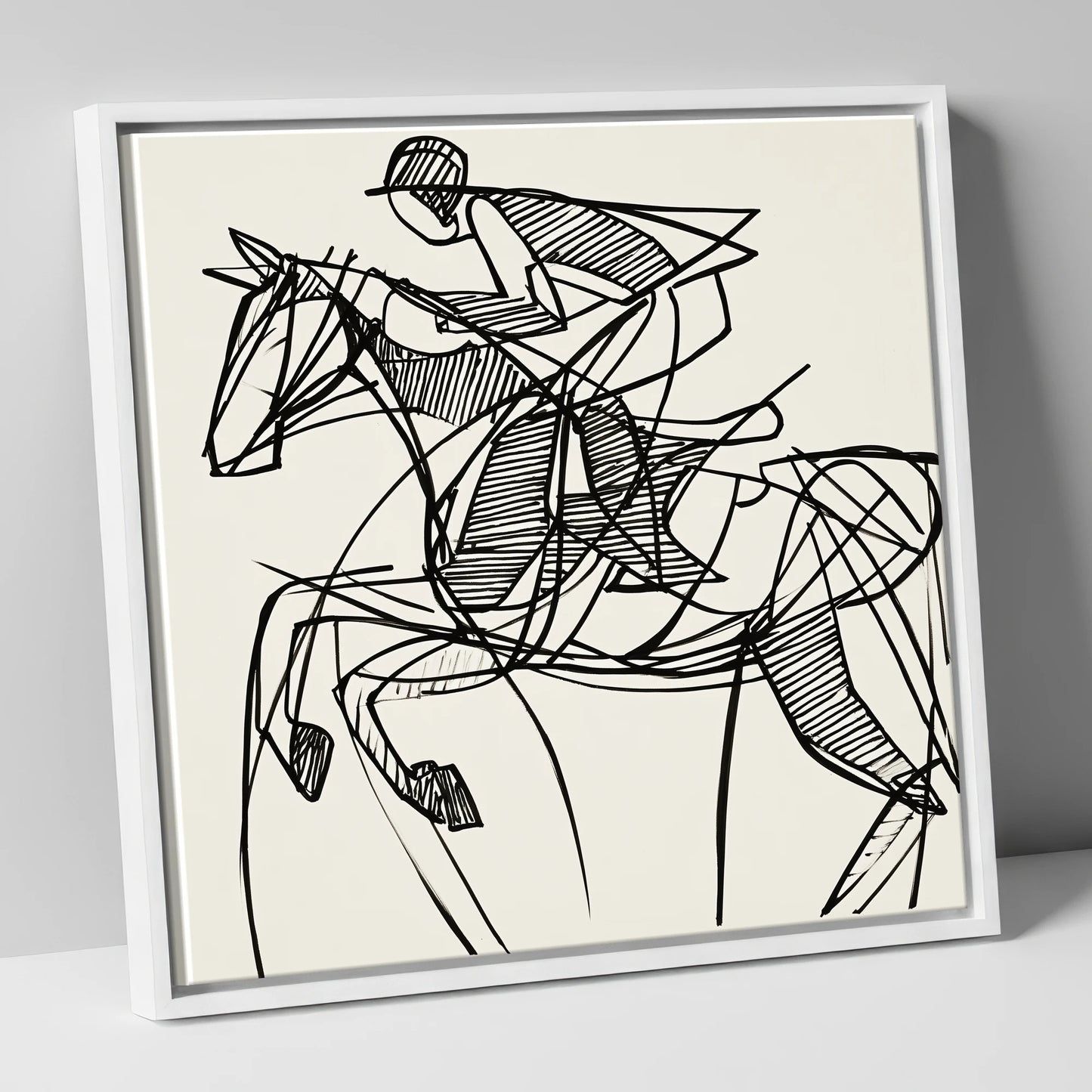 Dynamic Line Jumper show jumping horse canvas wall art in white frame