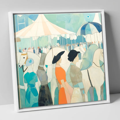 Trackside Elegance racing horse canvas wall art in white frame