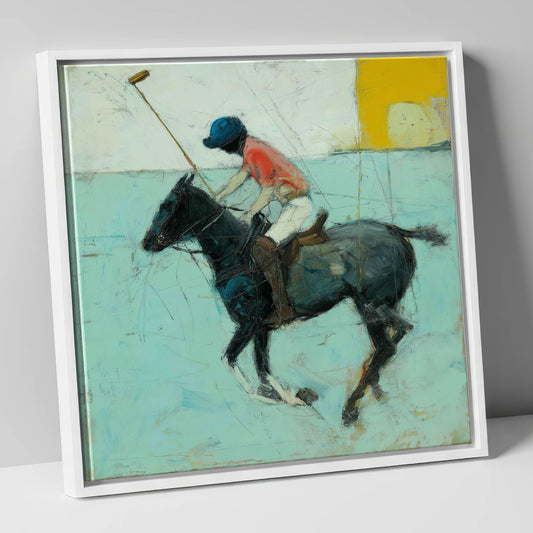 The Forward Swing polo horse canvas wall art in white frame