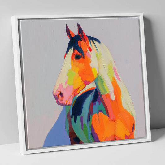 Vibrant Painted Horse Profile horse breed canvas wall art in white frame