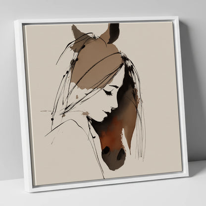 Intertwined Spirits horse & rider canvas wall art in white frame