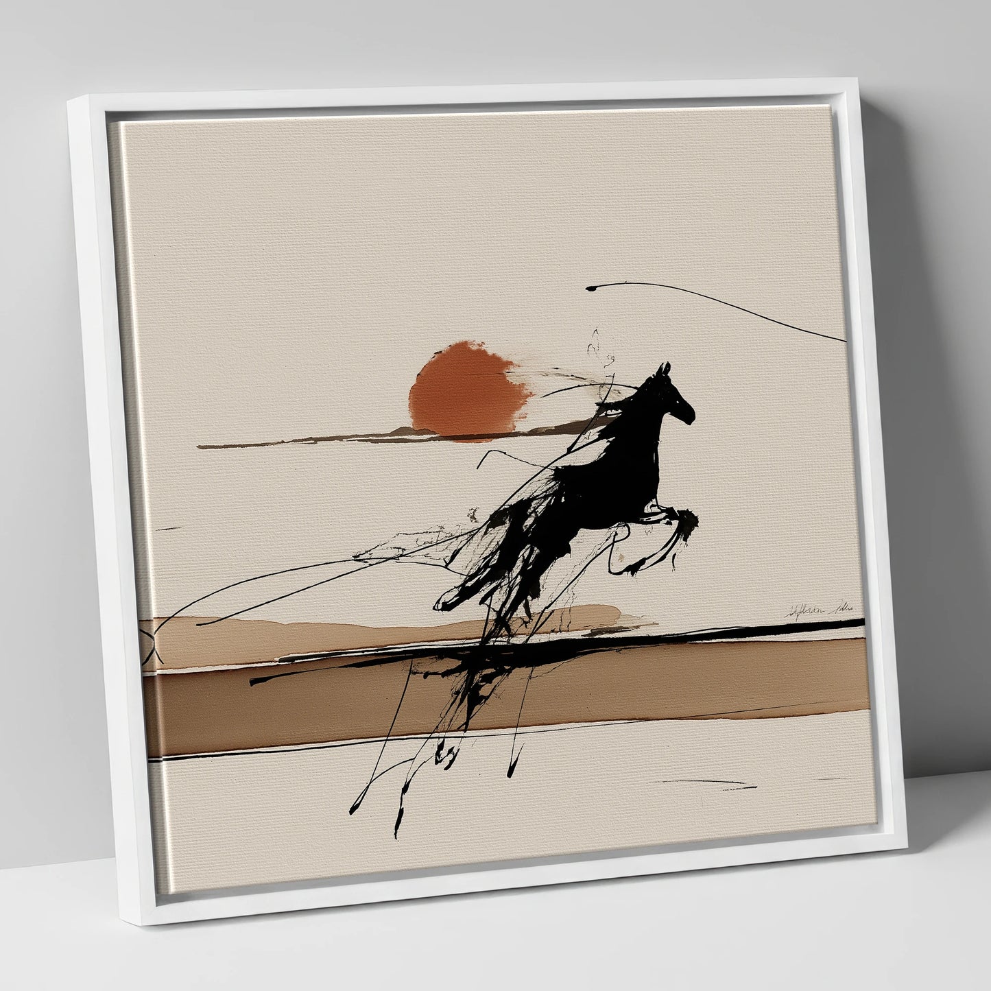 Wild Horizon Flight wild horses canvas wall art in white frame