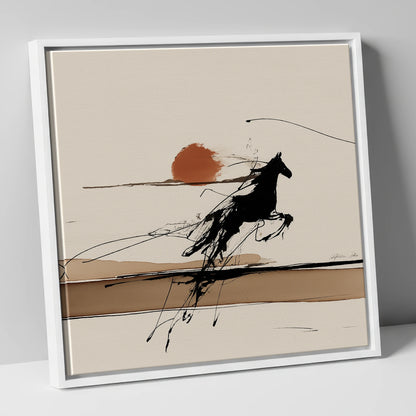 Wild Horizon Flight wild horses canvas wall art in white frame