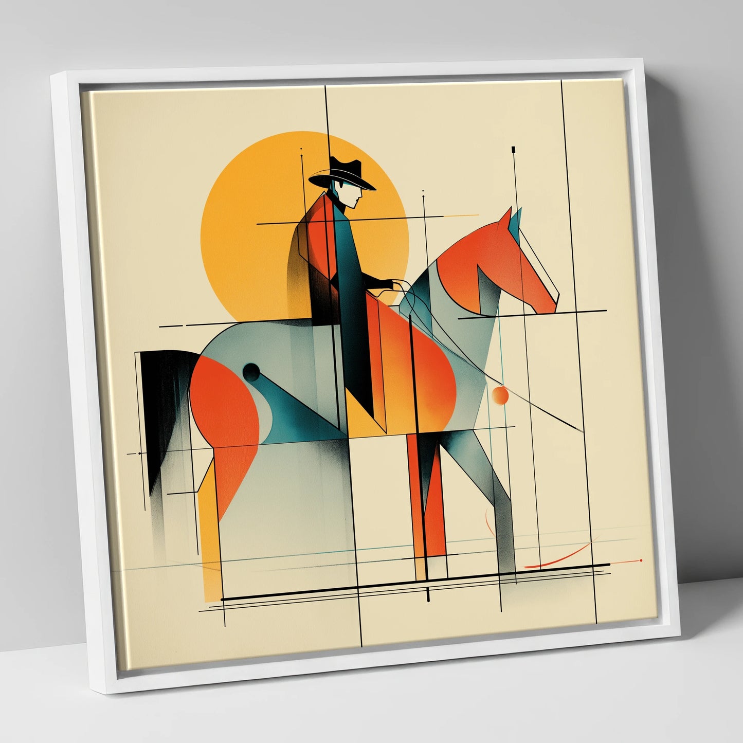 Rhythmic Western Silhouette western horse canvas wall art in white frame