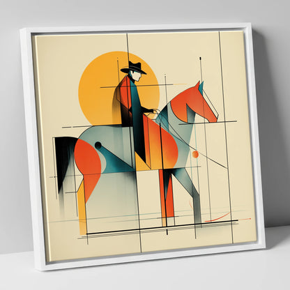 Rhythmic Western Silhouette western horse canvas wall art in white frame