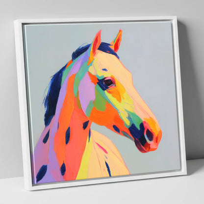 Technicolour Spirit horse breed canvas wall art in white frame