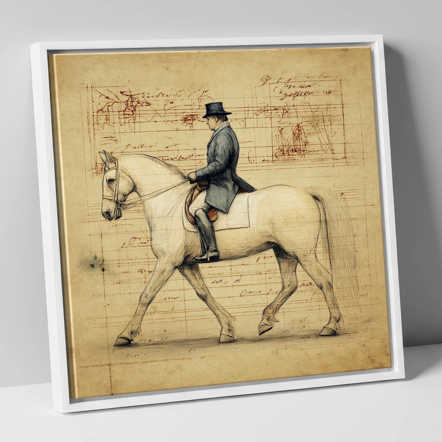 The Master's Study dressage horse canvas wall art in white frame