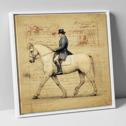 The Master's Study dressage horse canvas wall art in white frame