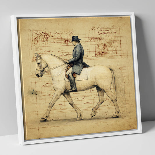 The Master's Study dressage horse canvas wall art in white frame