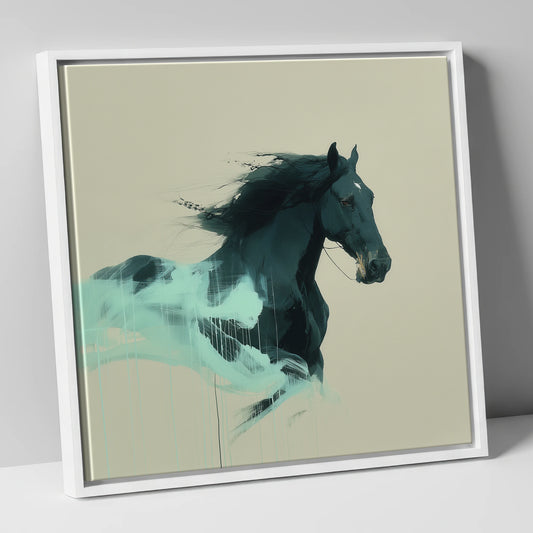 Midnight Teal Momentum horse breed canvas wall art in white frame