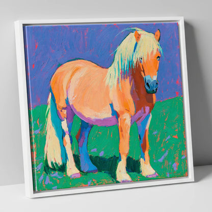 Vibrant Chestnut Pony Portrait horse breed canvas wall art in white frame