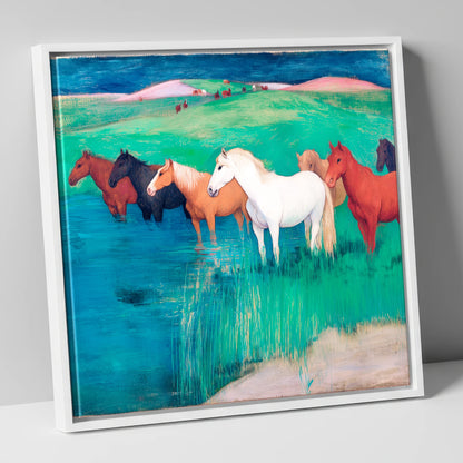 The Emerald Shallows wild horses canvas wall art in white frame