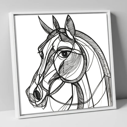Bold Linear Equine horse portrait canvas wall art in white frame