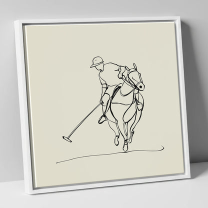 The Elegant Chukka polo horse canvas wall art in white frame
