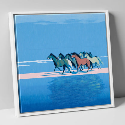 Coastal Canter wild horses canvas wall art in white frame