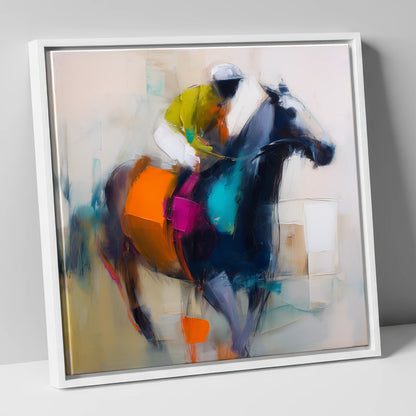 The Colour of Speed racing horse canvas wall art in white frame