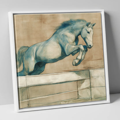 Airborne Grace show jumping horse canvas wall art in white frame
