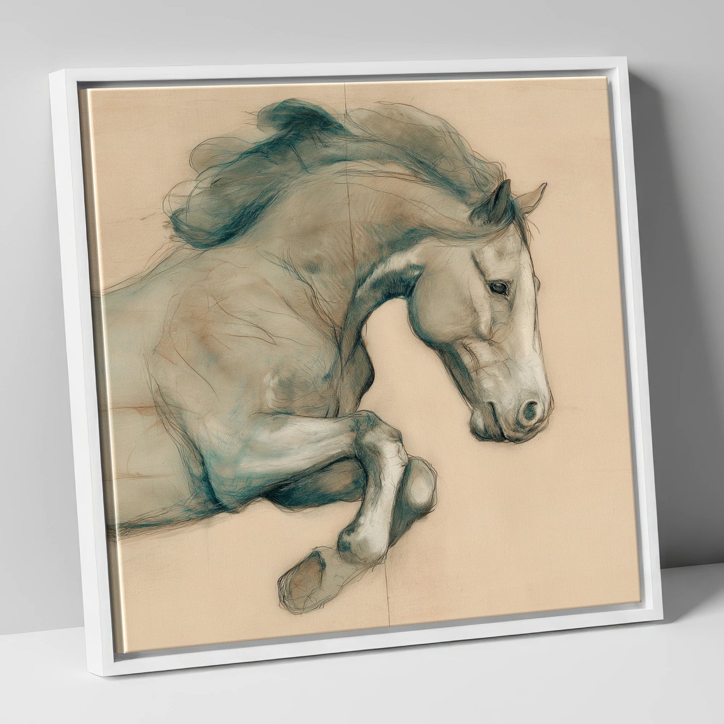 Suspended Grace horse portrait canvas wall art in white frame
