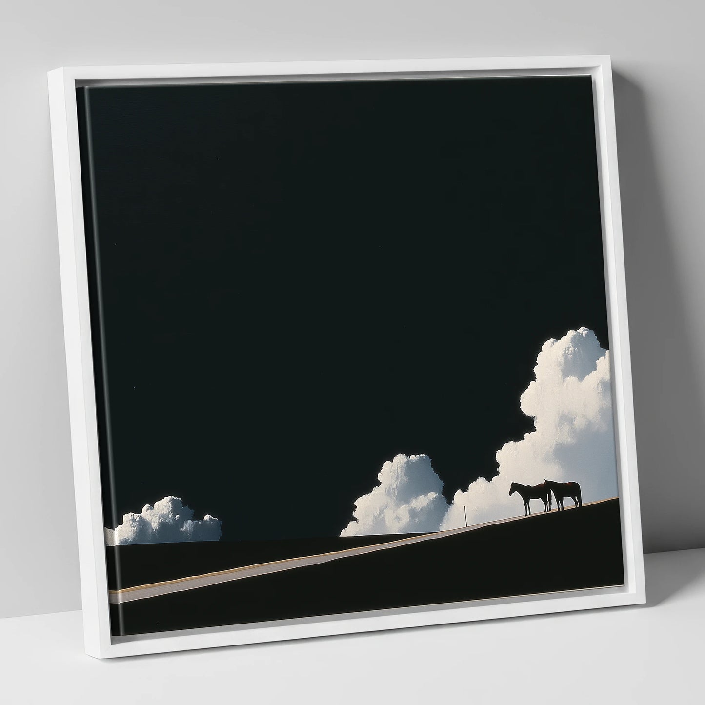 Beneath an Obsidian Sky horse landscape canvas wall art in white frame