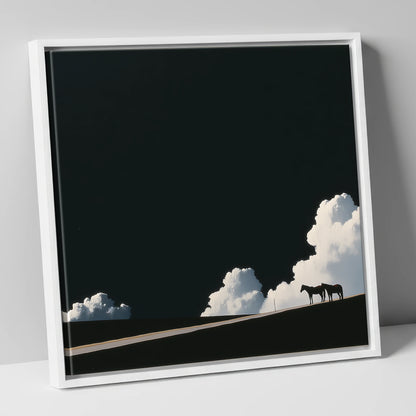 Beneath an Obsidian Sky horse landscape canvas wall art in white frame