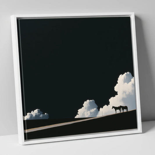 Beneath an Obsidian Sky horse landscape canvas wall art in white frame