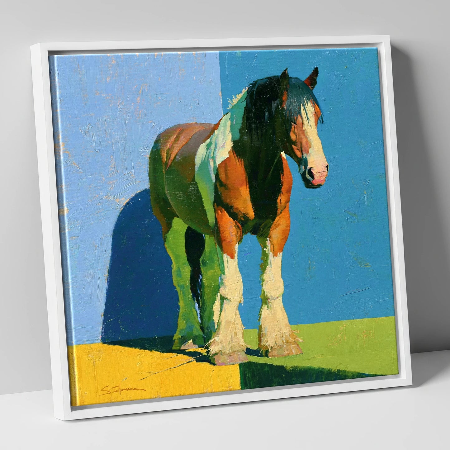 Heavy Horse in Bright Sunlight horse breed canvas wall art in white frame