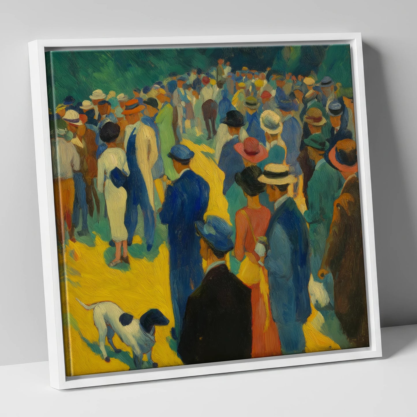 Race Day Spectacle racing horse canvas wall art in white frame
