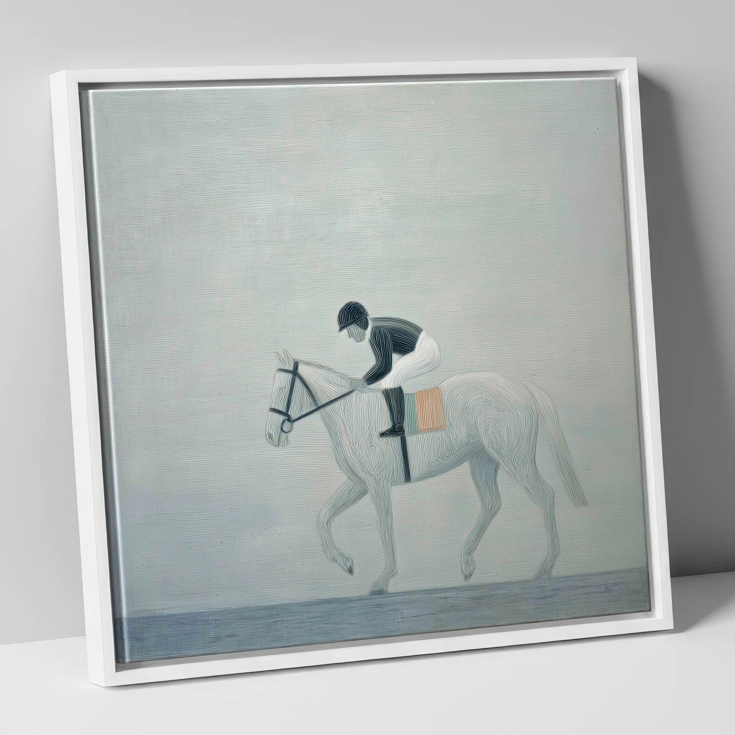 The Quiet Contender racing horse canvas wall art in white frame