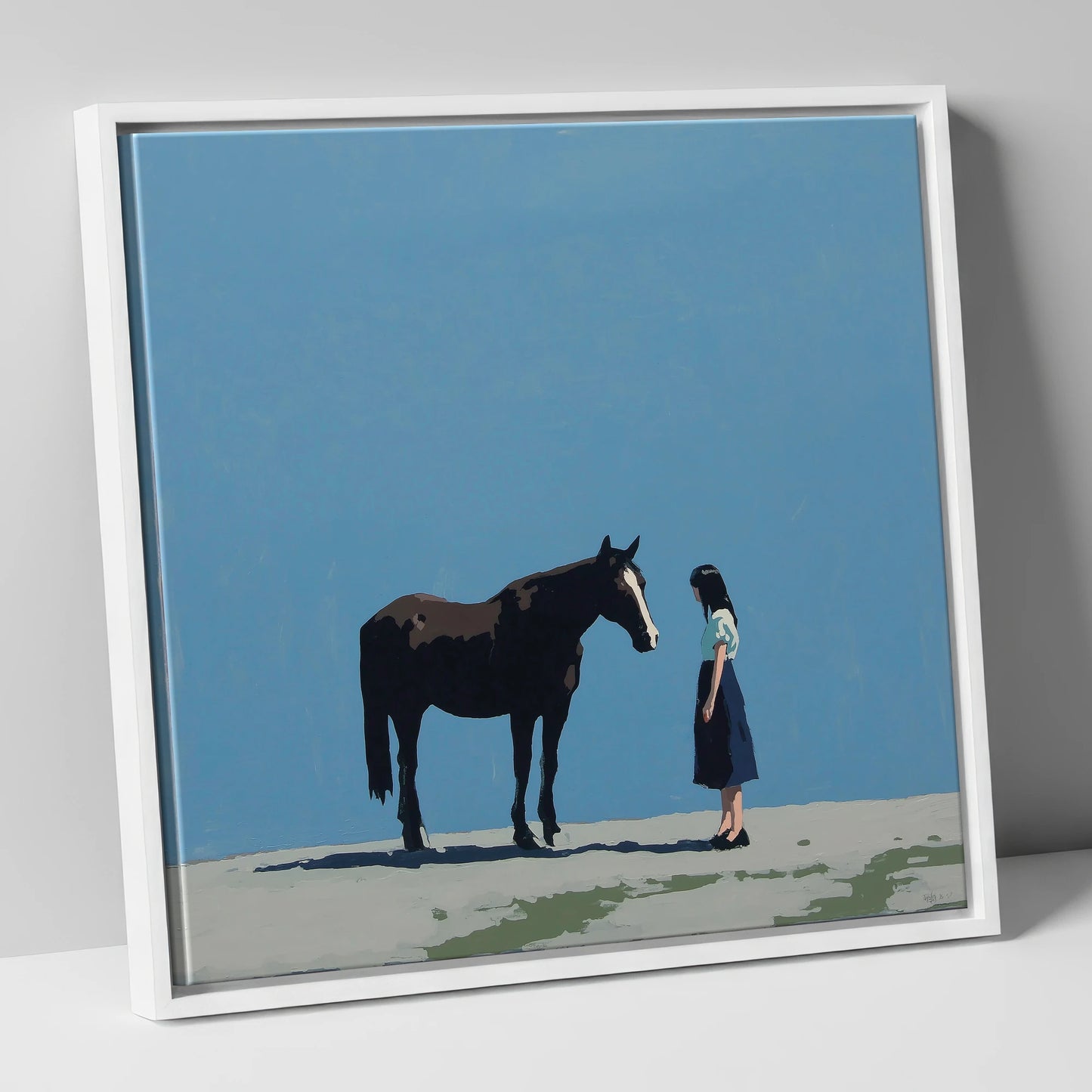 A Quiet Accord horse & rider canvas wall art in white frame