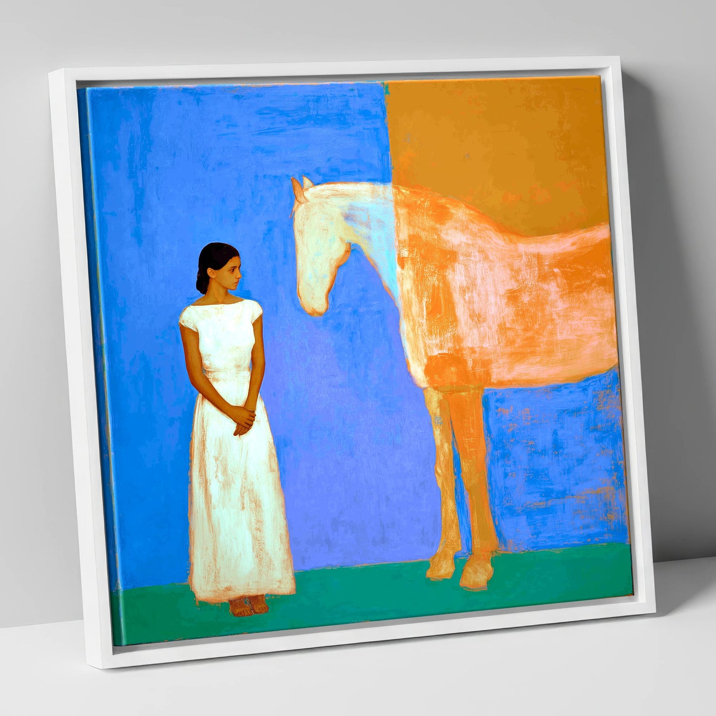 A Silent Understanding horse & rider canvas wall art in white frame