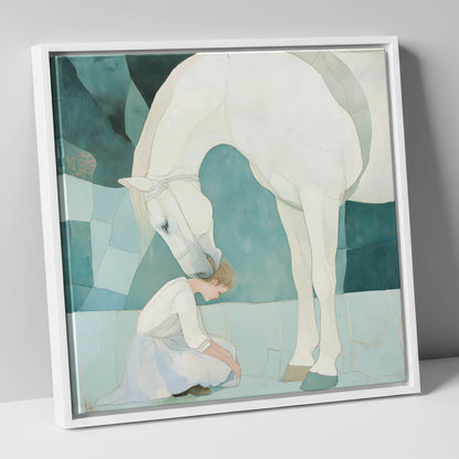 The Gentle Guardian horse & rider canvas wall art in white frame
