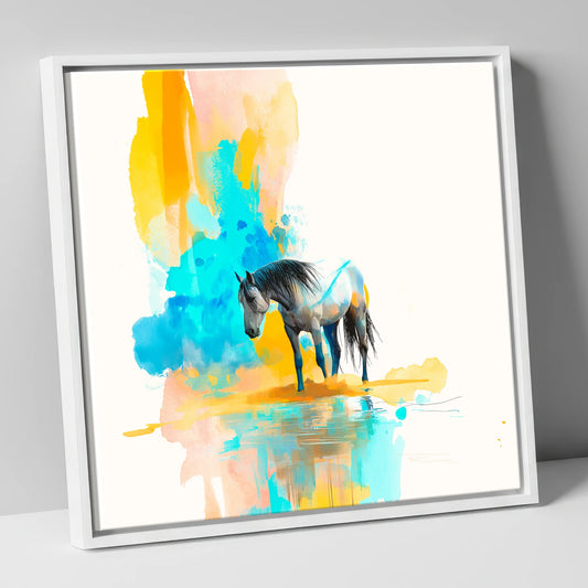 Vibrant Grey Reflection horse portrait canvas wall art in white frame